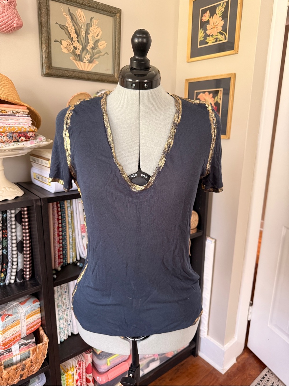 Zadig & Voltaire Tino Foil V-Neck Tee Size M - Excellent Condition